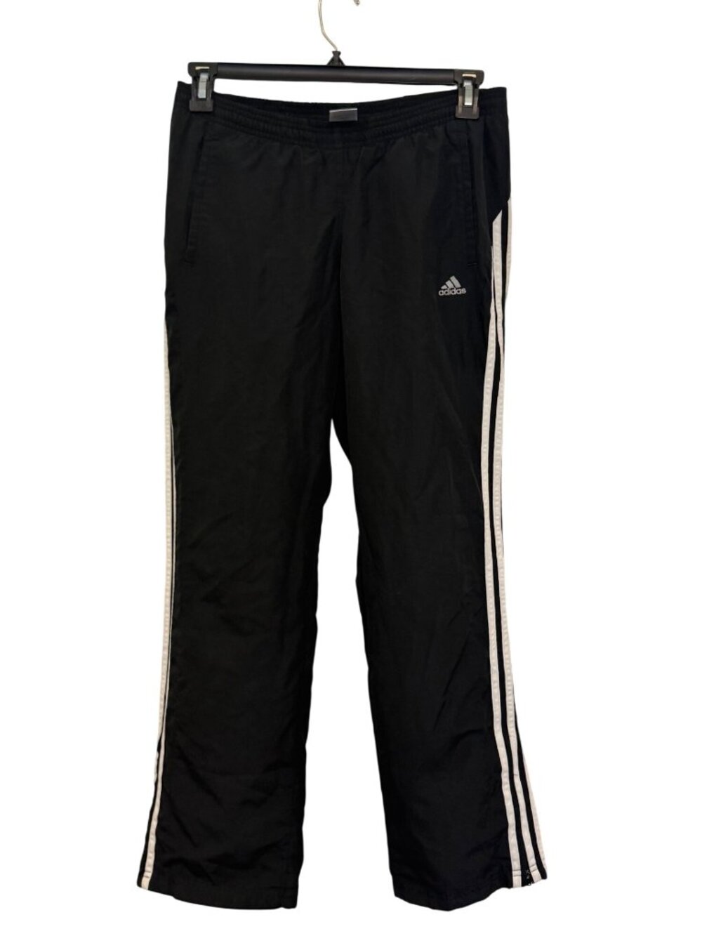 Adidas Black Athletic Pants With White Stripes Size S Polyester Elastic Waist Re